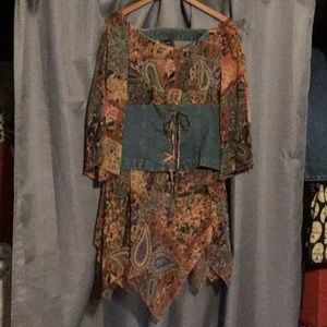 Metrostyle Paisley &denim skirt set